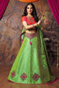 Vivid Parrot Green and Rani Pink Brocade Silk Designer Lehenga Choli with Gold Zari Weaving Work