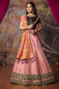 Exquisite Peach Pink Brocade Silk Designer Lehenga Choli with Gold Zari Weaving Work