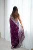 Beautiful Wine Faux Georgette Embroidery Saree for Women