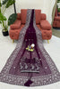 Beautiful Wine Faux Georgette Embroidery Saree for Women
