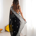 Premium Black Faux Georgette Embroidery Saree for Women
