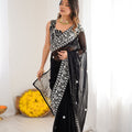 Premium Black Faux Georgette Embroidery Saree for Women