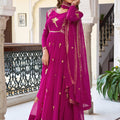 Luxury Rani Pink Faux Georgette Thread Work Palazzo Suit Set with Designer Dupatta