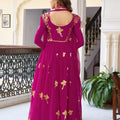 Luxury Rani Pink Faux Georgette Thread Work Palazzo Suit Set with Designer Dupatta