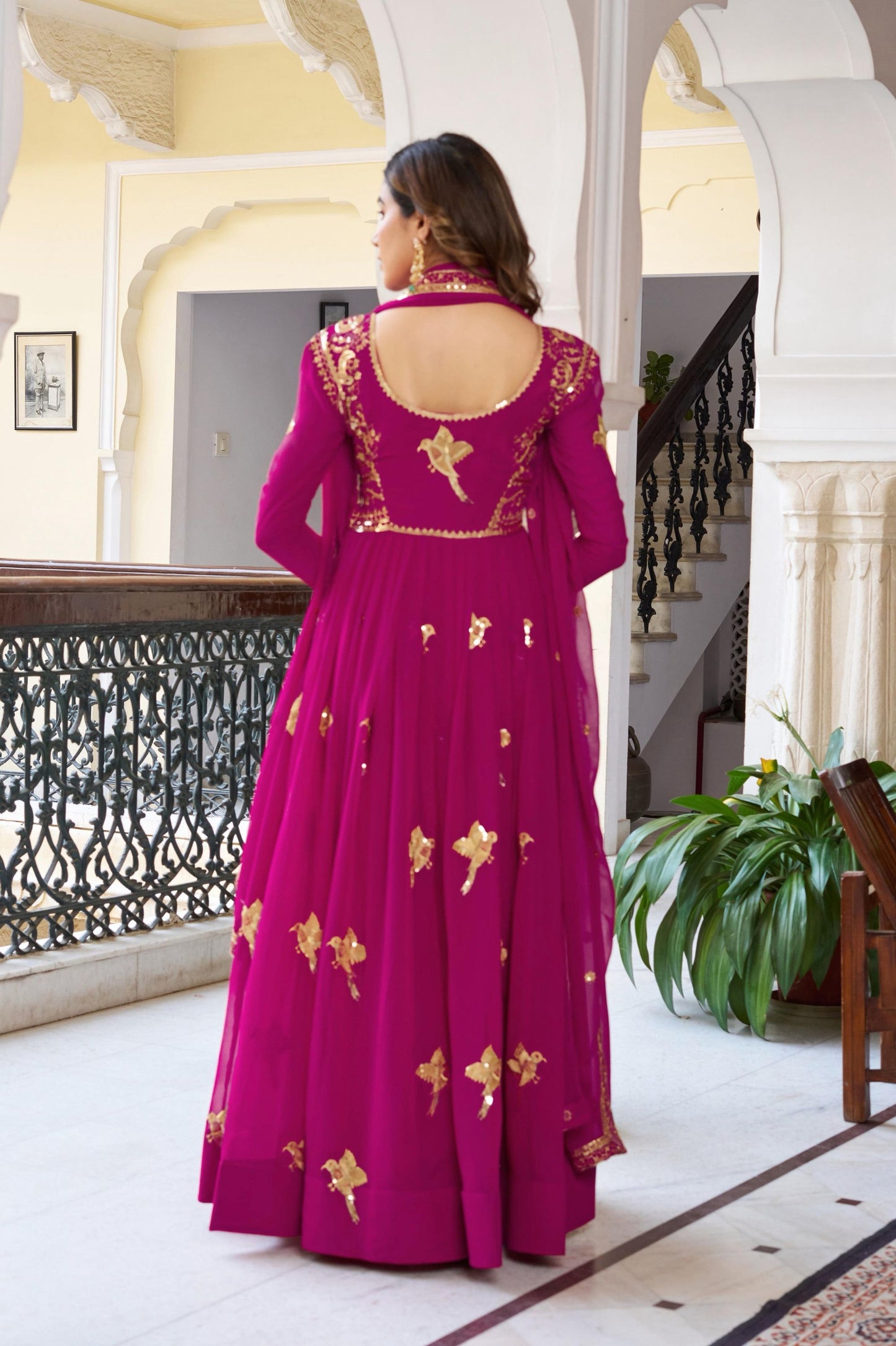 Luxury Rani Pink Faux Georgette Thread Work Palazzo Suit Set with Designer Dupatta