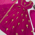 Luxury Rani Pink Faux Georgette Thread Work Palazzo Suit Set with Designer Dupatta