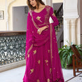 Luxury Rani Pink Faux Georgette Thread Work Palazzo Suit Set Designer Dupatta
