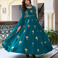 Royal Teal Blue Faux Georgette Thread Work Palazo suit set Designer Duptta