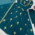 Royal Teal Blue Faux Georgette Thread Work Palazo suit set Designer Duptta