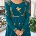 Royal Teal Blue Faux Georgette Thread Work Palazo suit set Designer Duptta