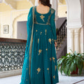 Royal Teal Blue Faux Georgette Thread Work Palazo suit set Designer Duptta