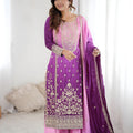 Stylish Purple Shaded Chinon Silk Embroidered Suit Set with Dupatta for Women