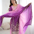 Stylish Purple Shaded Chinon Silk Embroidered Suit Set with Dupatta for Women