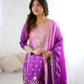 Stylish Purple Shaded Chinon Silk Embroidered Suit Set with Dupatta for Women