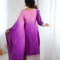 Stylish Purple Shaded Chinon Silk Embroidered Suit Set with Dupatta for Women