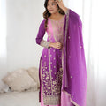 Stylish Purple Shaded Chinon Silk Embroidered Suit Set with Dupatta for Women