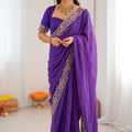 Purple Silk Saree with Zari Embroidered Border Designer Blouse