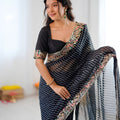 Elegant Black Faux Georgette Saree with Thread & Sequins Embroidery for Women