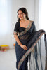 Elegant Black Faux Georgette Saree with Thread & Sequins Embroidery for Women