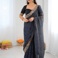 Elegant Black Faux Georgette Saree with Thread & Sequins Embroidery for Women