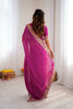 Beautiful Rani Pink Faux Georgette Saree with Thread Sequins Embroidery for Women