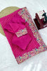 Beautiful Rani Pink Faux Georgette Saree with Thread Sequins Embroidery for Women