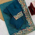 Royal Teal Blue Faux Georgette Saree Thread & Sequins Embroidery for Women