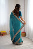 Royal Teal Blue Faux Georgette Saree Thread & Sequins Embroidery for Women