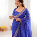 Royal Blue Faux Georgette Saree with Thread & Sequins Embroidery for Women