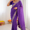 Purple Silk Saree with Zari Embroidered Border Designer Blouse