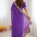 Purple Silk Saree with Zari Embroidered Border Designer Blouse