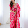 Pink Silk Saree with Heavy Zari Embroidery Designer Blouse