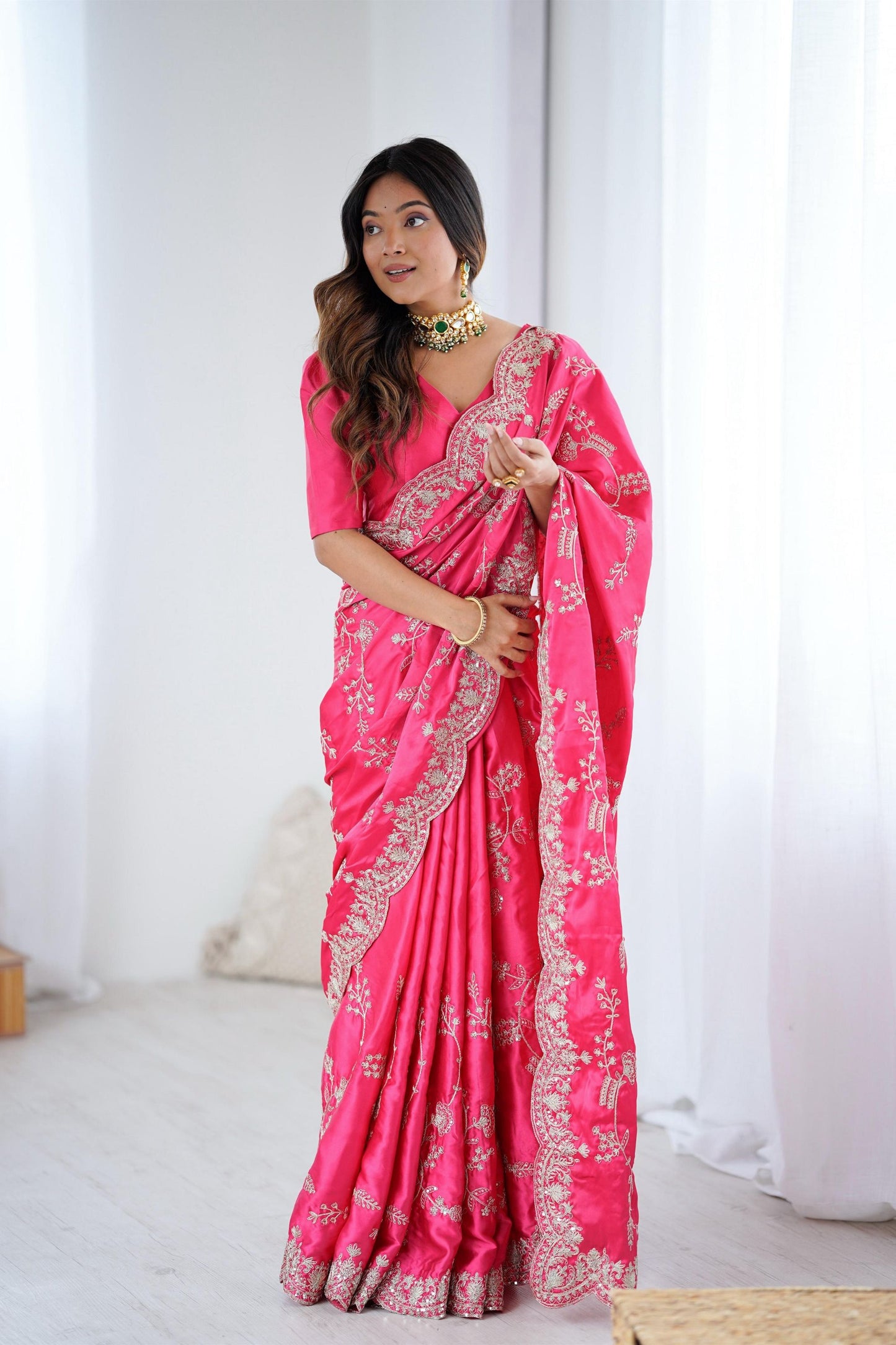 Pink Silk Saree with Heavy Zari Embroidery Designer Blouse