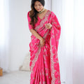 Pink Silk Saree with Heavy Zari Embroidery Designer Blouse