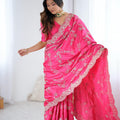 Pink Silk Saree with Heavy Zari Embroidery Designer Blouse