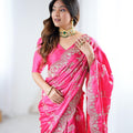 Pink Silk Saree with Heavy Zari Embroidery Designer Blouse