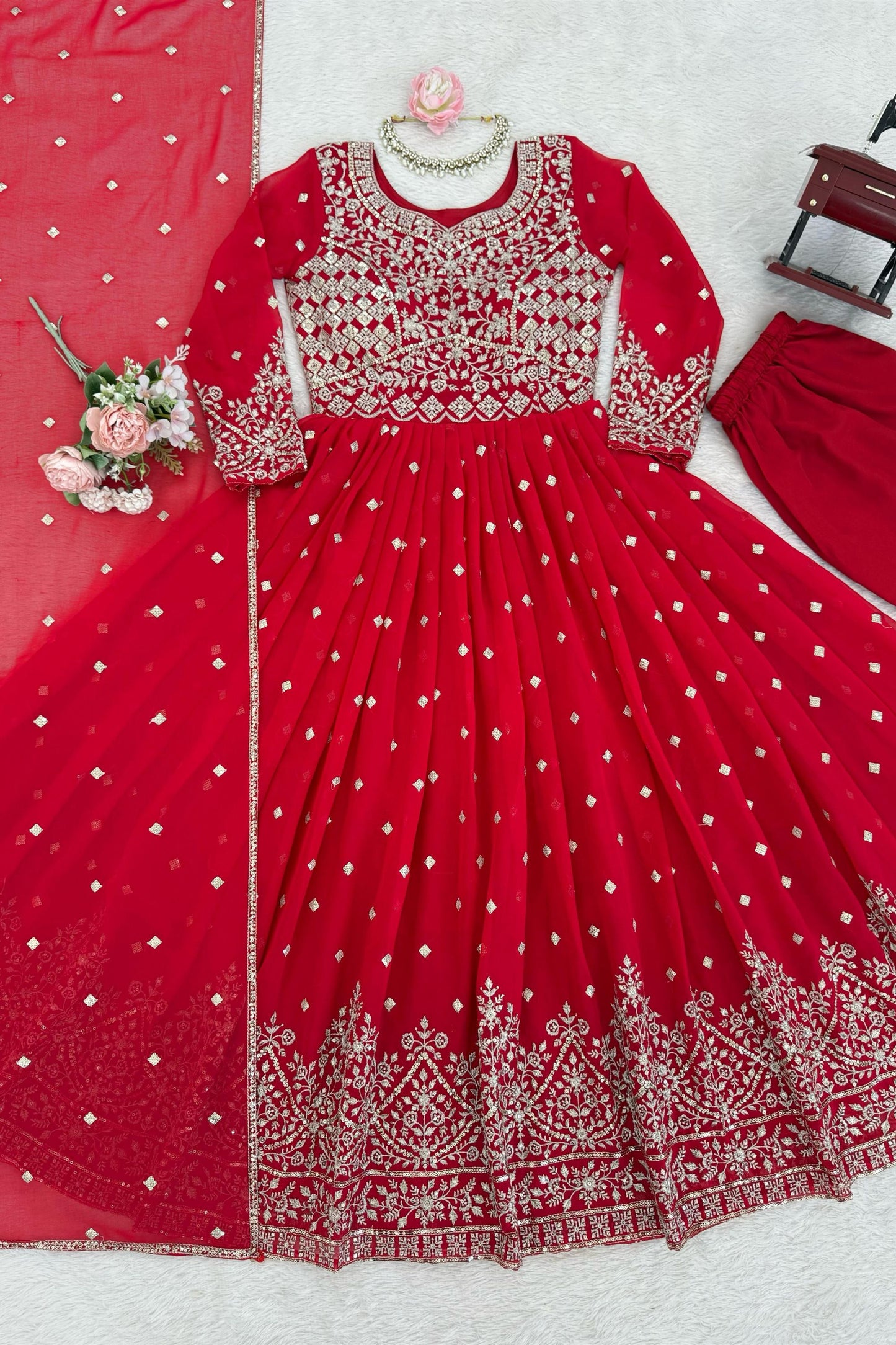 Stunning Rani Pink Faux Georgette Anarkali Suit Sequin Thread Embroidery for Women
