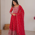 Stunning Rani Pink Faux Georgette Anarkali Suit Sequin Thread Embroidery for Women