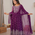 Royal Purple Faux Georgette Anarkali Suit Sequin Thread Embroidery Dupatta for Women