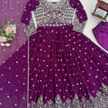 Royal Purple Faux Georgette Anarkali Suit Sequin Thread Embroidery Dupatta for Women