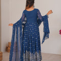 Vibrant Blue Faux Georgette Anarkali Suit Sequin Thread Embroidery Dupatta for Women