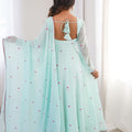 Gorgeous Mint Green Heavy Faux Georgette Anarkali Suit Embroidery Thread Work
