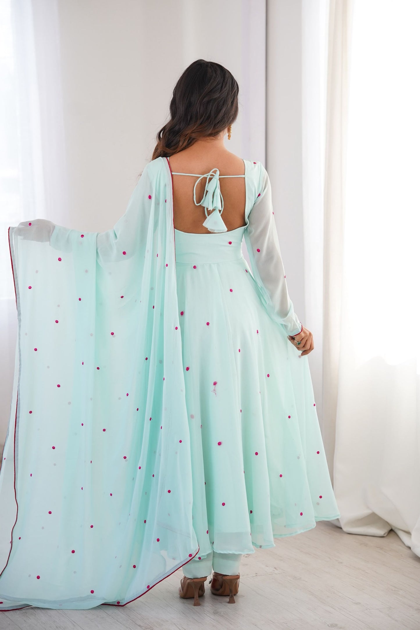 Gorgeous Mint Green Heavy Faux Georgette Anarkali Suit Embroidery Thread Work