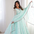 Gorgeous Mint Green Heavy Faux Georgette Anarkali Suit Embroidery Thread Work
