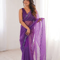 Lovely Purple Heavy Soft Net Saree with Thread and Sequin Embroidery Work for Women