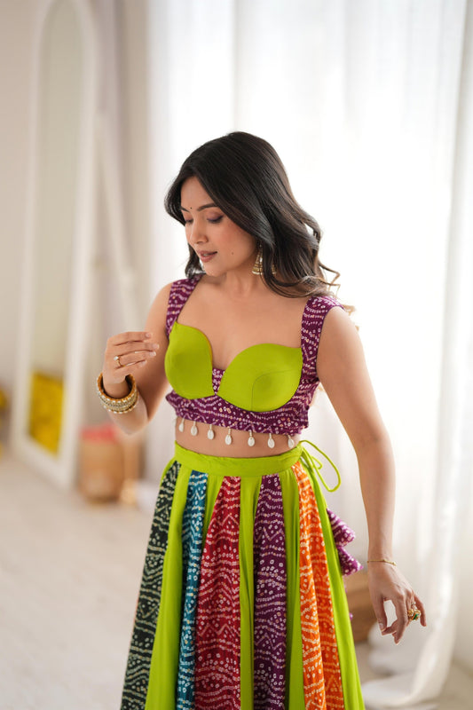 Elegant Multicolor Rayon Digital Printed Designer Lehenga Choli with Flared Skirt for Women