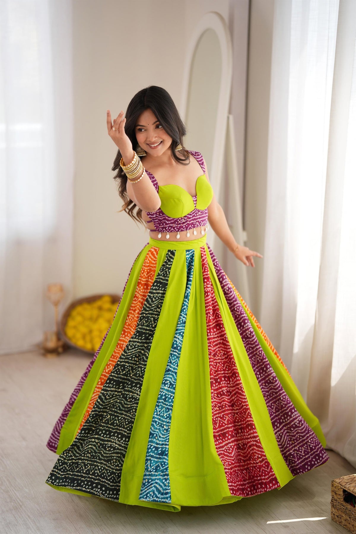 Elegant Multicolor Rayon Digital Printed Designer Lehenga Choli with Flared Skirt for Women