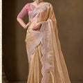 Luxurious Gold Pure Tissue Georgette Saree Embroidery Work Ready Made Blouse for Women