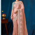 Exquisite Peach Pink Pure Viscose Saree Embroidery Work Ready Made Blouse for Women