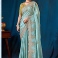 Radiant Sky Blue Pure Viscose Saree Embroidery Work Ready Made Blouse for Women